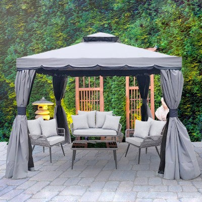 Gazebo with Mosquito Netting and Curtains | 10 x 10' Grey