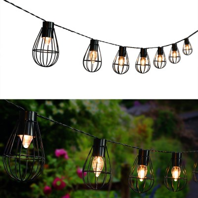 Solar Powered Cage LED String Light - 10 LED Bulbs