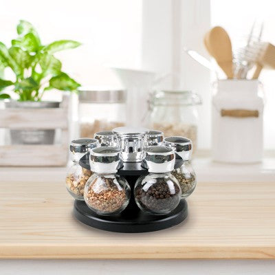 1-Tier Spice Rack with 6 Glass Jars