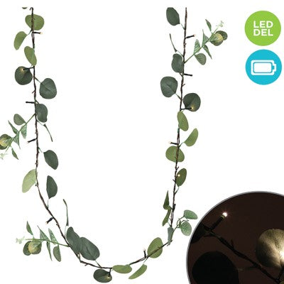 Eucalyptus Leaf Garland With 30 Lights Warm White Led 5mm Bu