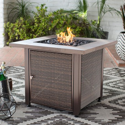 Square Propane Outdoor Fire Pit Table with Lid | 96x96x61cm